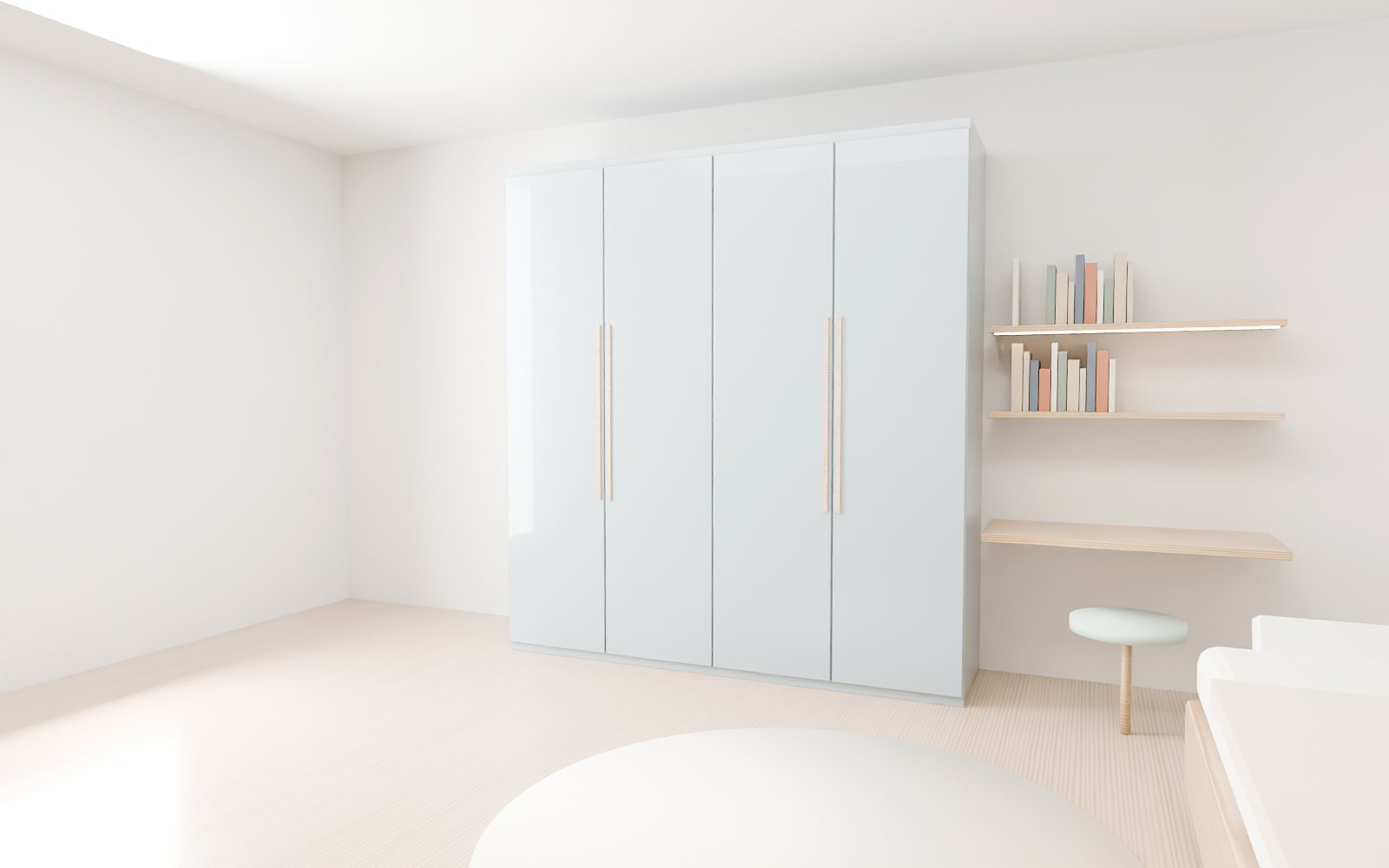 Grey lacquer built-in wardrobe with study niche