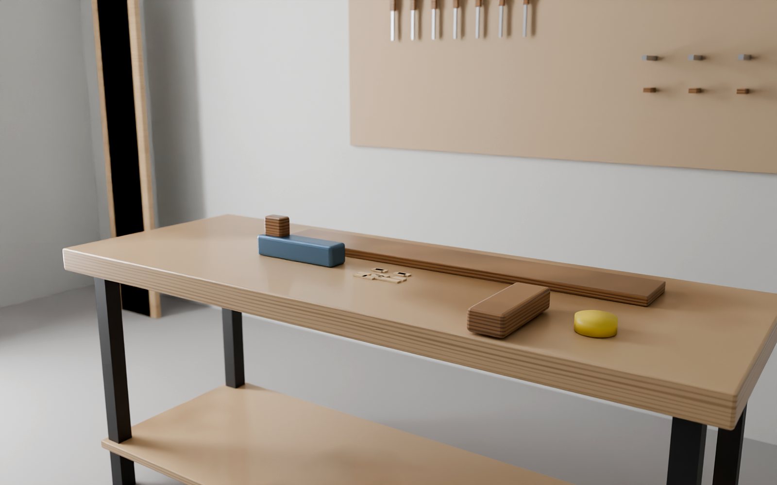 Carpentry workbench with hand tools in our Dubai workshop